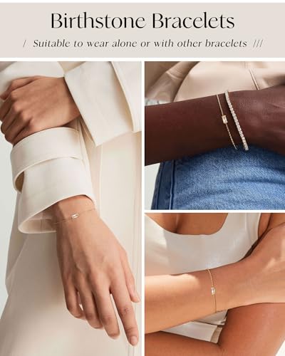 FUNEIA Birthstone Gold Bracelets for Women Non Tarnish Trendy Dainty 14K Gold Plated Bracelet Stack Stackable Blue Green May Emerald Friendship Bracelets Jewelry Gifts for Mom Best Friend - color: 04. April(Diamond)