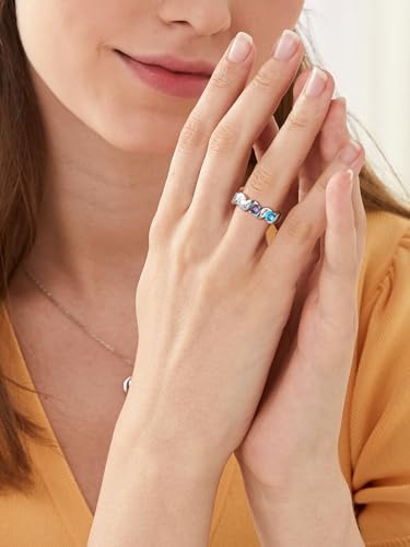 Custom4U Personalized Mothers Ring with 1-5 Birthstones Names Engraved 925 Sterling Silver/14K White Gold Plated Birthstone Rings for Women Promise Ring Birthday Jewelry Gifts for Mom Grandmother Wife - color: 3 Birthstones Ring (Engraved)