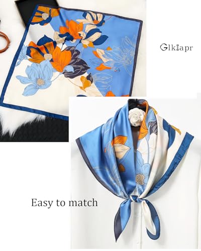 Satin Bandana Headscarf for Women Silky Hair Scarves for Fashion Lightweight - color: 12-blue Magnolia
