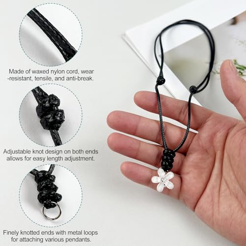 5-Pack Adjustable Handmade Black Cord Necklaces – Boho Rope Chains for Pendants & Amulets, Unisex Jewelry
