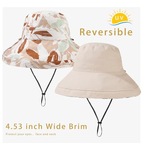 vidsel Womens Sun Hats Wide Brim Reversible Bucket Cotton Hat Packable Summer Travel Cap with Hat Clip,UV Protection - color: Beige2, size: Medium
