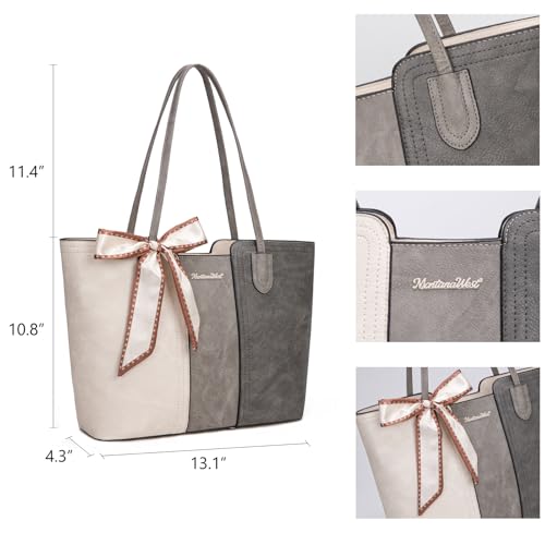 Montana West Tote Bags for Women Top Handle Satchel Purses - color: Beige With Grey