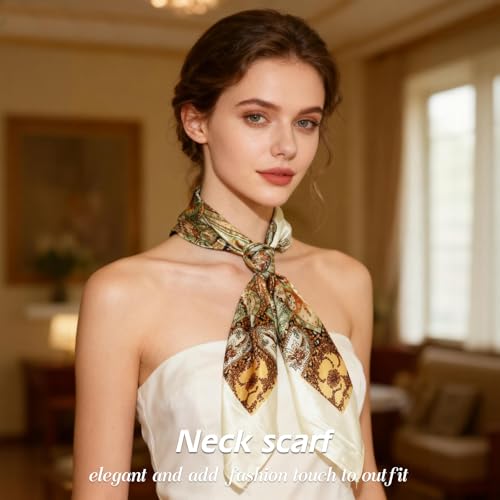 Ciormis 35" Silk Head Scarf for Women, 4 Pcs Satin Hair Scarf Square Silk Bandana Top Neck Scarves Hair Wraps for Sleeping - color: A1-cashew-set14