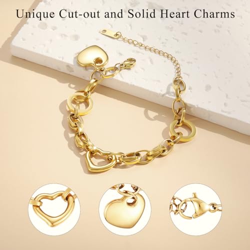 Emibele Heart Charm Bracelet for Women, Bible Verse Bracelet Stainless Steel 18K Gold Plated Bracelet Love Pendant Link Chain OT Clasp, Birthday Christmas Jewelry Gift for Mother Her - color: Gold Pendant