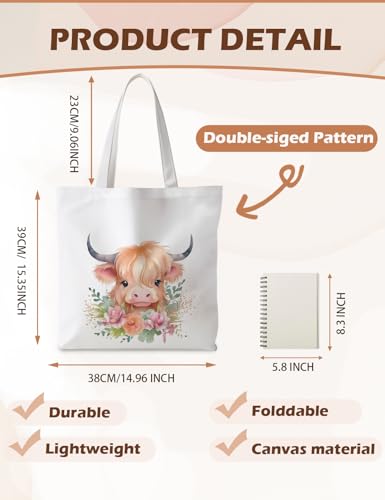Preppy Animal Tote Bag, Pet Canvas Tote Bag, Reusable Grocery Shopping Shoulder Bags - color: Cow