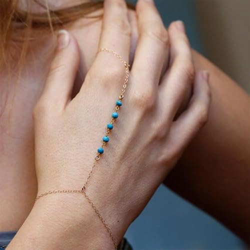 choice of all Hand Chain Bracelet Gold Finger Ring Bracelet Hand Chain for Women Trendy Birthday Jewelry Gifts - color: B9:Turquoise ring bracelet