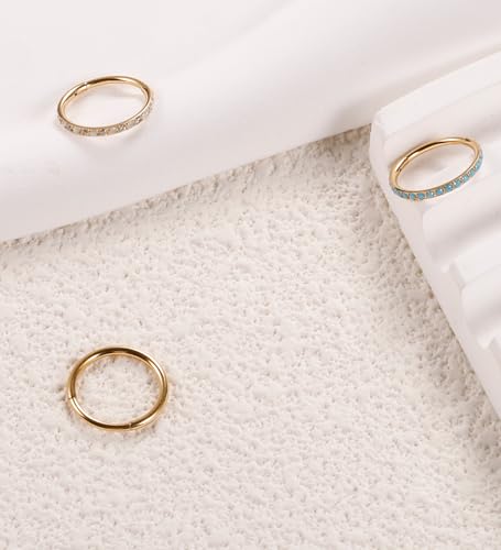 3pcs Nose Rings Hoops - 316L Surgical Steel Nose Hoops 16G/18G/20G CZ Opal Turquoise Clicker Septum Nose Ring Lip Helix Cartilage Hoop Earring Daith Rook Conch Body Piercing Jewelry for Women Men 6mm 8mm 10mm - color: Gold, size: 18 gauge(1.0mm)-8mm