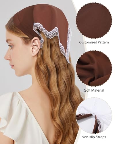 Molans 3PCS Triangle Headband Scarf for women - Fashion Kerchief Accessories with Lace Trim Adjustable Bohemian Hair Bandanas