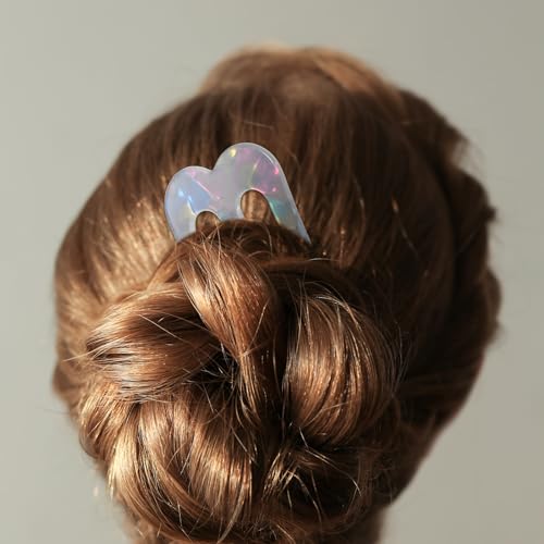 4 Pcs Large French Pins for Thick Hair 3-Prong Hair Forks Retro U Shaped Hair Pins for Women French Twist Hairs Pin Clips Chignon Pin Hairstyle Accessories (Blue Mermaid Light Tortoise Pink)