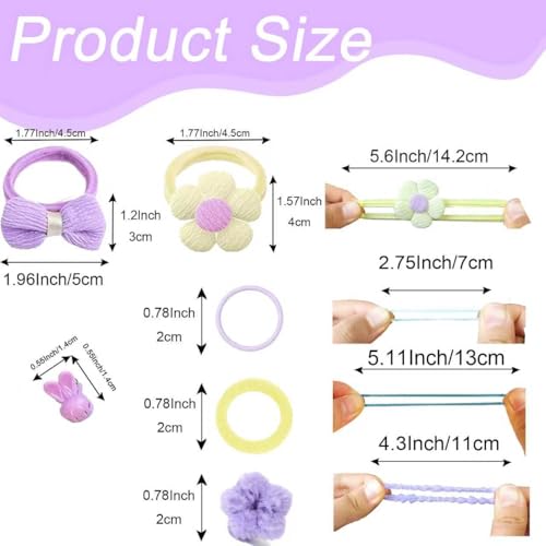 300 PCS Hair Ties Set Baby Toddlers, No Damage Baby Hair Ties, Mini Claw Clips, Flower Bow Elastic Scrunchies, Multi color Colorful Elastic Hair Ponytail Holder Hair Accessories for Baby Girls Kids