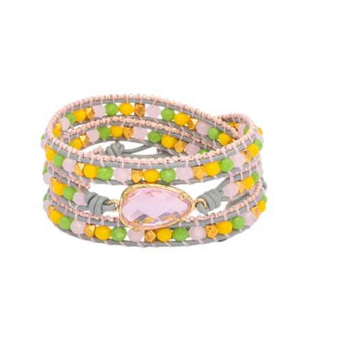 YGLINE Natural Stone Beaded Healing Wax String 5 Wraps Bracelets - color: pink