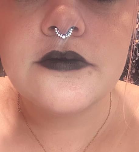 MODRSA Fake Nose Stud Fake Nose Ring Stud Fake Nose Piercing Fake Lip Ring Fake Earrings Stud Silver Gold Fake Cartilage Helix Earring Clip on Earring Hoop Fake Eyebrow Ring Fake Bridge Piercing - color: H-Fake septum - silver black