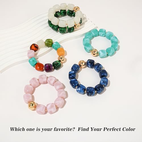 Multicolor Chunky Beaded Bracelet for Women Bold Acrylic Resin Stretch Bracelet Summer Beach Statement Bracelets Trendy Elastic Bangle Jewelry - color: Bead bracelet-dark blue