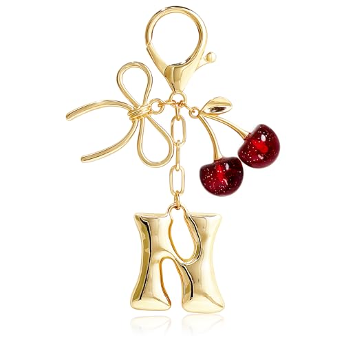 Cute Initial Cherry, Bow, Heart & More Styles - Personalized Keychain Bag Charms & Purse Accessories for Handbags - color: Red Cherry, style: N