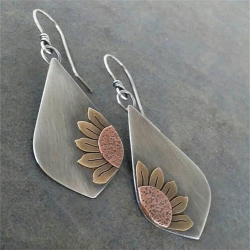 MALOYANVE Sunflower Earrings for Women Trendy Statement Handmade Bohemian Ethnic Vintage Round Teardrop Dangle Earrings Party Birthday Jewelry - color: Teardrop