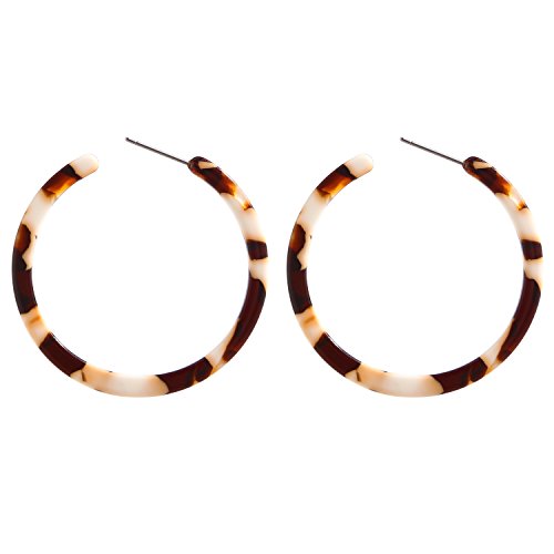 BaubleStar Tortoise Shell Resin Hoop Earrings Fashion Jewelry - color: White