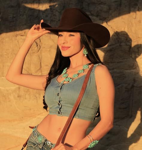 Montana West Rustic Couture's Western Jewelry Set for Women Cowgirl Vintage Western Necklace Earring - color: D-Turquoise
