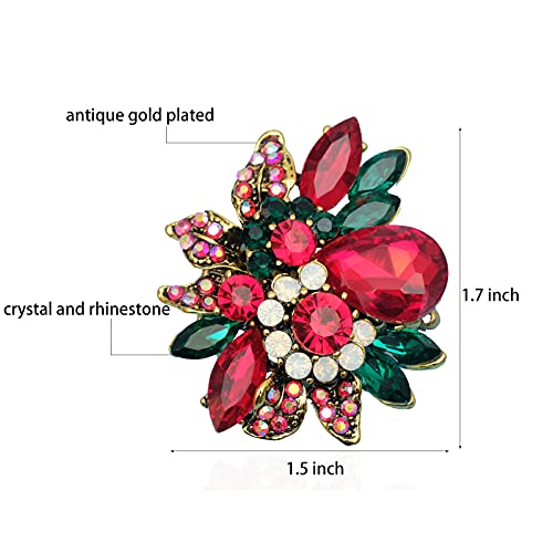 CSY Luxury Women's Austrian Crystal Leaves Flower Big Cocktail Statement Rings Stretch Adjustable Ring Jewelry Accessories - color: Red