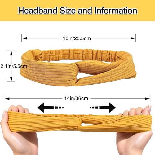 Twist Knotted Boho Headbands for Women – Stretchy Non-Slip Criss Cross Turban Hair Bands, Striped & Solid Color Vintage Yoga Workout Headwraps, 8-Piece Set ﻿
