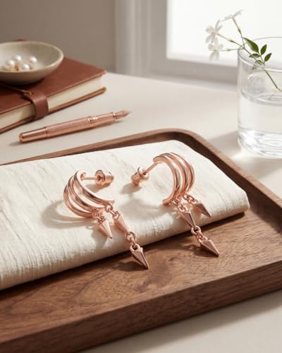 MUMREUES Gold Earrings for Women Trendy 14K Gold Plated Dangle Earrings Small Hoop Huggie Drop Stud Earrings Cubic Zirconia Simple Minimalist Dainty Chain Tassel Hypoallergenic Earrings - color: Simple & Rose Gold