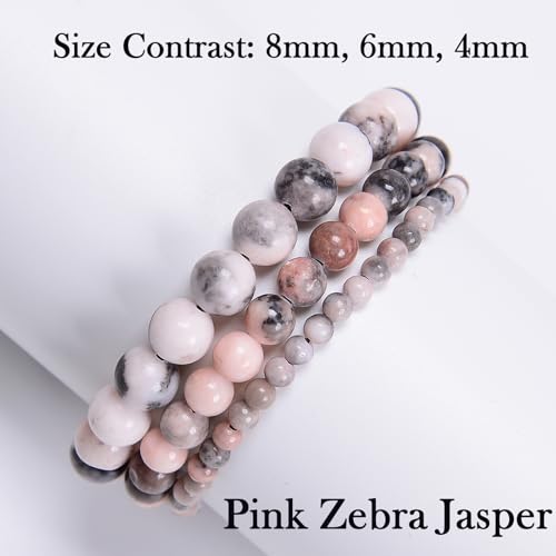 468Handmade Adjustable Natural Gemstone Crystal Bracelet Healing Power Energy Inspirational Gifts with Card for Unisex - color: 07-Pink Zebra Jasper(Relax mood), size: 6mm