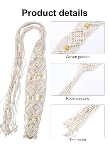TeeYee Women's Waist Belt Adjustable Boho Style Handwoven Bohemia Tassel Rope Tie with Wooden Beads Braided Chain for Dress - color: 283beige