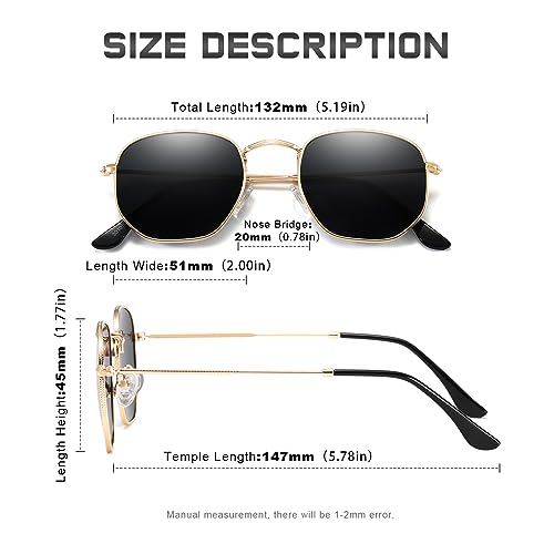 Polarized Sunglasses for Womens Men Trendy Square Hexagonal Flat Mirrored Sun Glasses UV Protection - color: B01-gold/Grey + Black/Grey