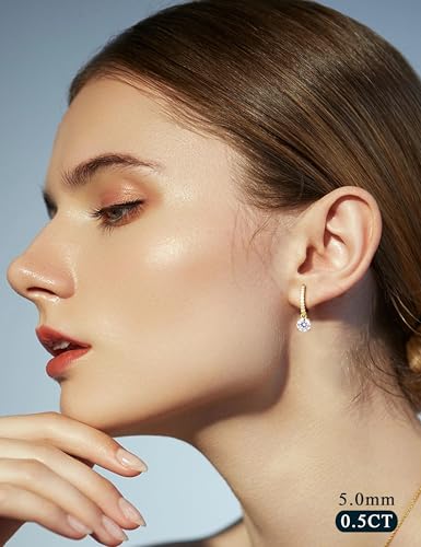 Moissanite Earrings, Sterling Silver Hoop Earring 1.0ct-2.0ct D Color Brilliant Hypoallergenic Earring for Women Men Drop Dangle Moissanite Leverback Mother's Day Gift - color: 1.0 carats(0.5ct*2)-Gold
