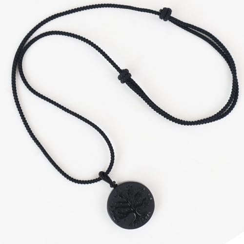 Obsidian Tree of Life Necklaces Orgonite Healing Crystal Stone Pendant Necklace for Spiritual Healing and Meditation Energy Talisman Sacred for Men Women - color: Black Obsidian