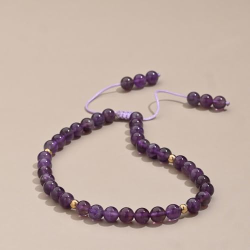 Softones 6mm Natural Stone Anklet for Women Gemstone Ankle Bracelets for Women Healing Energy Crystal Anklets Adjustable(8.5-10 Inches) - color: Amethyst