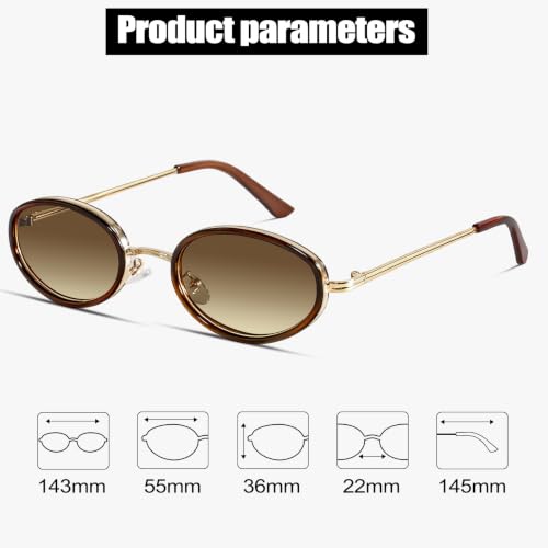 boten Retro Oval Sunglasses for Women 90s Small Gold Frame Sun Glasses Lightweight Cute Chic Sunnies - color: Gold Frame-brown Lens