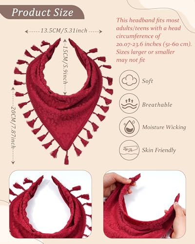 HAIMEIKANG Floral Hair Scarf Headbands for Women Boho Bandanas for Women Triangle Kerchief Solid Color Hair Bands Vintage Head Scarf (Tassel) - color: Tassel