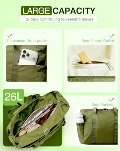 Tote Bag for Women, 26L Capacity Travel Purses Work Bag, Small Zipper Tote Bag for Travel Nurse Gym Teacher - color: Green