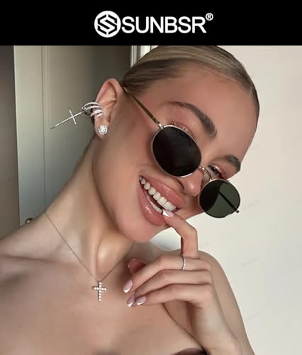 Retro Oval Sunglasses for Women Men 90s Trendy Small Round Gold Sun Glasses Fashion Narrow Metal Frame Shades - color: Gold/G15