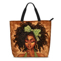 African American Women Tote Bag Black Shoulder Handbag For Women Fit Work Beach Labtops With Zip - color: Black Women 4