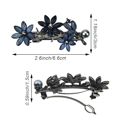 Arvintas 2 Pack Hair Clips, Ink-Blue Vintage Rhinestone Hair Clips Sparkly Crystal Clips Flower Small Hair Barrettes, Fancy Wedding Hair Accessories for Women Girls Bridal - color: Ink-Blue