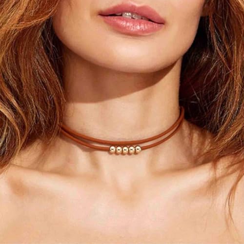 Vintage Layered Suede Choker Necklace Short Black Velvet Necklaces Boho Leather Necklaces Gold Bead Collar Necklace Chain Jewelry for Women