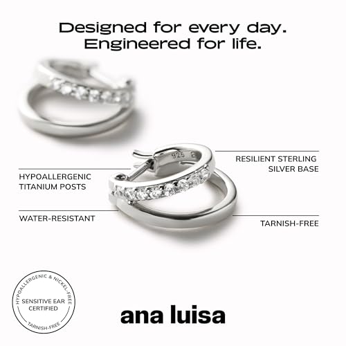 Ana Luisa Double Hoop Earrings for Women - 14K Gold Plated & Silver Rhodium Huggie Hoops - Hypoallergenic, Water-Resistant, Tarnish-Free, Small, Dainty & Trendy Two Hoop Earring Styles for Daily Wear - color: Silver Cubic Zirconia, size: Mini