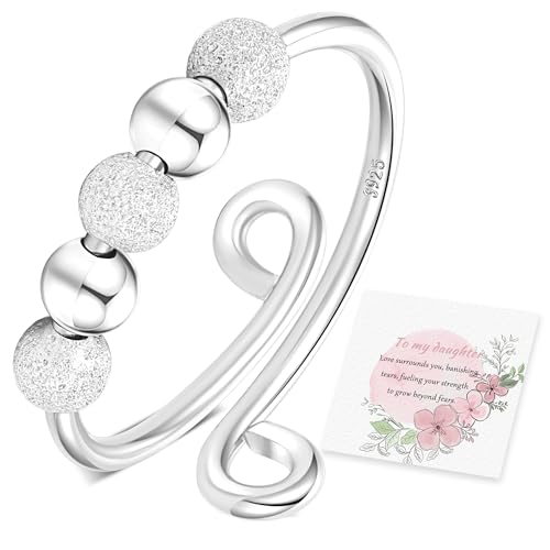 Senteria Anxiety Rings for Women Sterling Silver Rings Adjustable Stress Spinner Rings with Beads Fidget Rings for Anxiety Women - color: S925 ring-Style 2 daughter