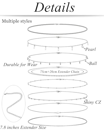 Tornito 8Pcs Waist Belly Chain CZ Heart Pearl Snake Bead Sequin Paperclip Belly Chain Summer Beach Sexy Body Chains Jewelry Accessories for Women Adjustable - style: E:8Pcs(Bead) Silver