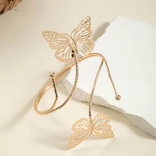 Gold Arm Cuff Bracelet Adjustable Upper Arm Cuff Bangle Butterfly Flower Bracelet Summer Beach Essentials Jewelry for Wome - style: gold butterfly