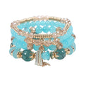 Caiyao 4Pcs Bohemia Multilayer Stackable Beaded Bracelets Set Colorful Crystal Stone Gold Beaded Stretch Bracelets Hawaii Charm Bracelet for Women Men Summer Beach Boho Vacation Jewelry Gifts - color: Blue