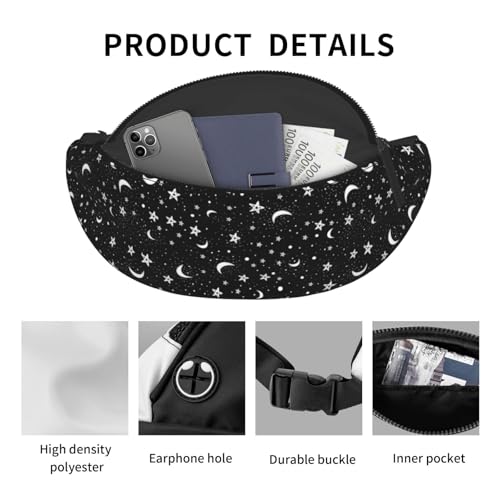 night sky stars moon boho style Fashion casual fanny pack waist bag men women adjustable belt waist bag for travel hiking cycling running festival carnival - color: Black25