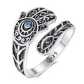 Vito 925 Sterling Silver Adjustable Open Spoon Ring for Women Men, Lotus Sunflower Snake Spoon Band Rings Feather Hug Witches Knot Inspirational Jewelry Gift for Wife - style: Evil Eye