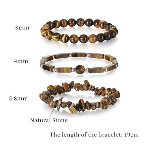 3Pcs Natural Stone Bracelets for Women 8mm Crystal Beaded Bracelets Handmade Stretch Bracelet Healing Crystal Jewelry for Women - style: Tiger Eye