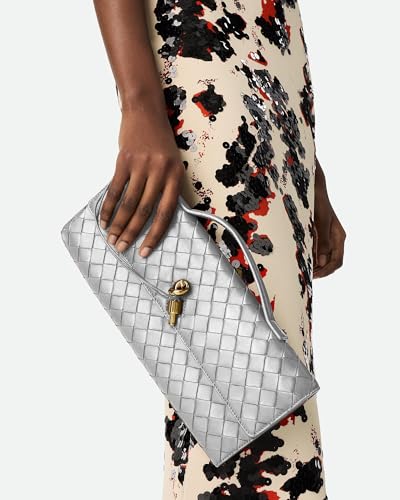 NEWBELLA Handwoven Women's Clutch Purse, Crossbody Bag with Adjustable Strap for Evening & Casual Use - color: Sliver