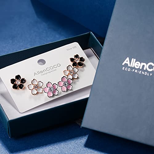 Pink Flower Earrings for Women, 925 Sterling Silver Stud Earrings, Cute Plumeria Earrings For Women, Cherry Blossom Hypoallergenic Stud - color: *White, Black, and Rose Gold