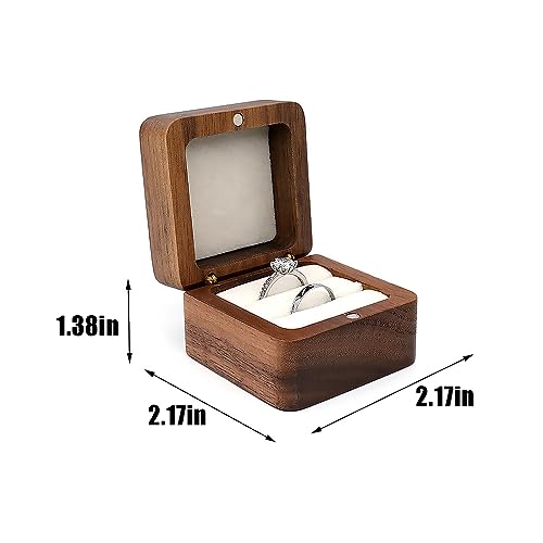 Wooden Double Ring box，Rustic Ring Case,Solid Wood Square Jewelry Storage Box-ring bearer pillow for Wedding Ceremony, Engagement(White velvet) - color: Rustic - 2 slot - White velvet
