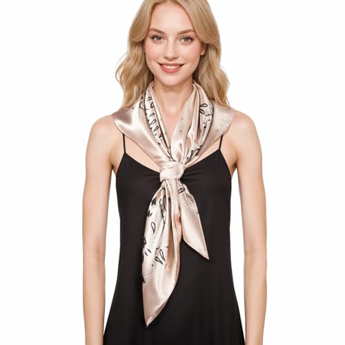 RIIQIICHY Head Scarf for Women Like Silk Scarf Hair Scarf Printed Square Scarf Bandanas for Women 35 Inches - color: Light Grayish Pink/Dull Pink/Grey