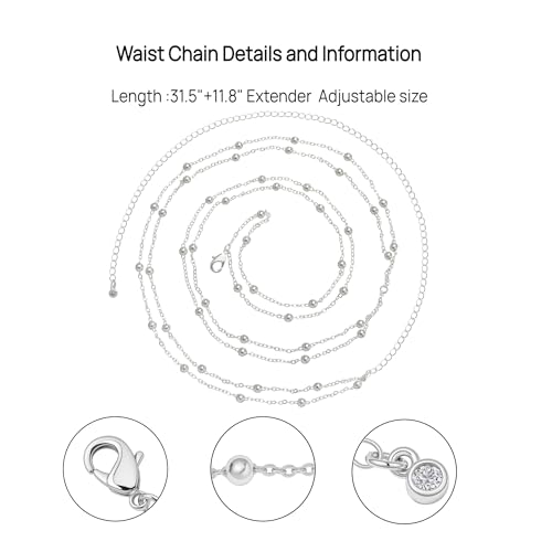 Waist Chain Belt for Women - 14K Gold Plated/Silver Layered Belly Chains for Women Sexy Bikini Beads Gold Jewelry Accessories Body Chain Gifts - color: Waist Chain-Beaded-Silver